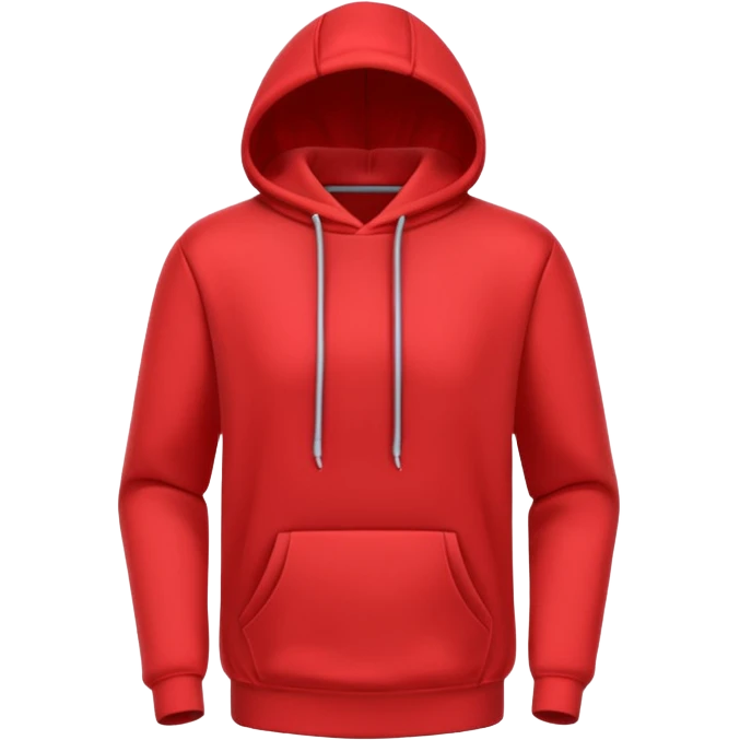 A 3D cartoon red hoodie with soft folds, drawstrings, and a casual fit, isolated plain background. plain , no texture. emoji