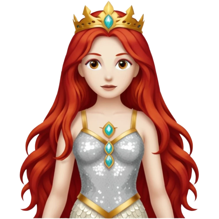 Minerva, Goddess of Wisdom from Gods and Goddesses with long red hair, ivory sequin outfit emoji