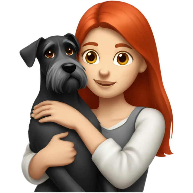 White Slavic girl with red hair huggin schnauzer  emoji