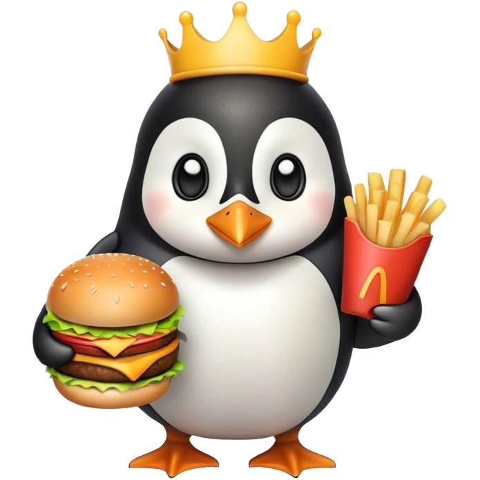 Pinguin mit Burger und Pommes in der Hand emoji