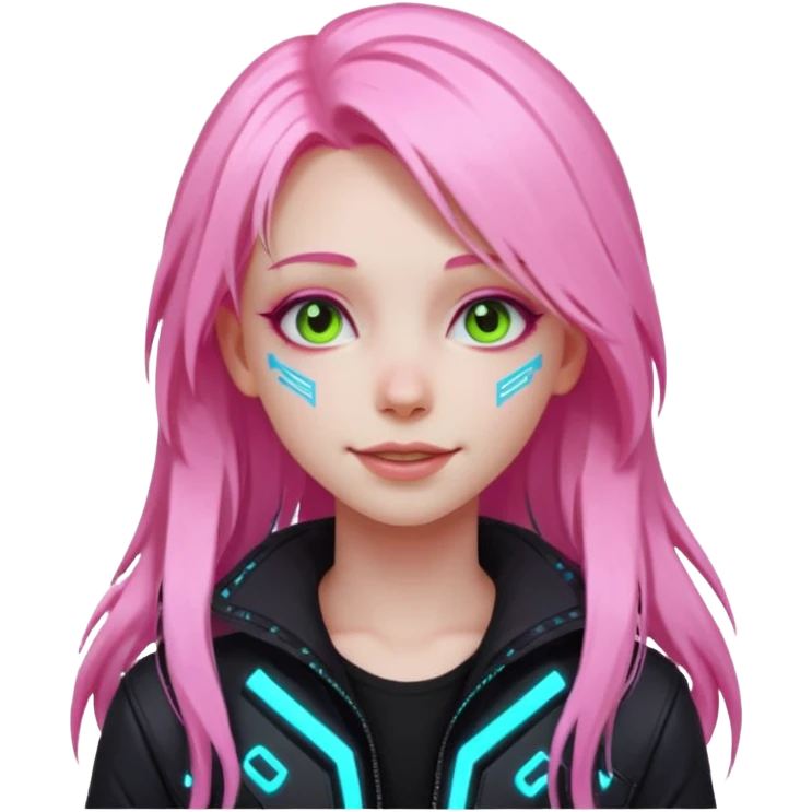 girl neon cyberpunk light pink happy long hair emoji