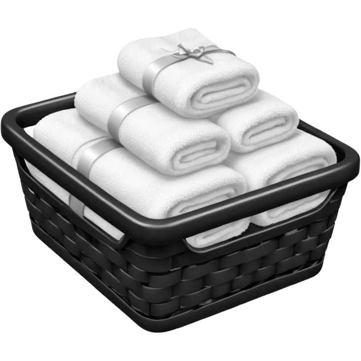 black metal basket with folded towels, with a soft glow emoji
