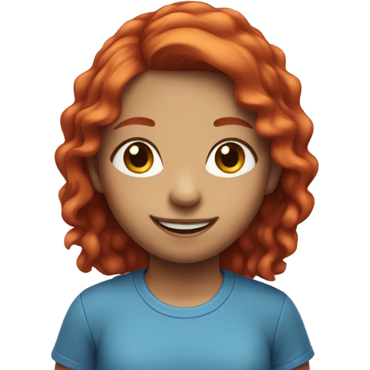 smiling girl in blue shirt with red hair emoji