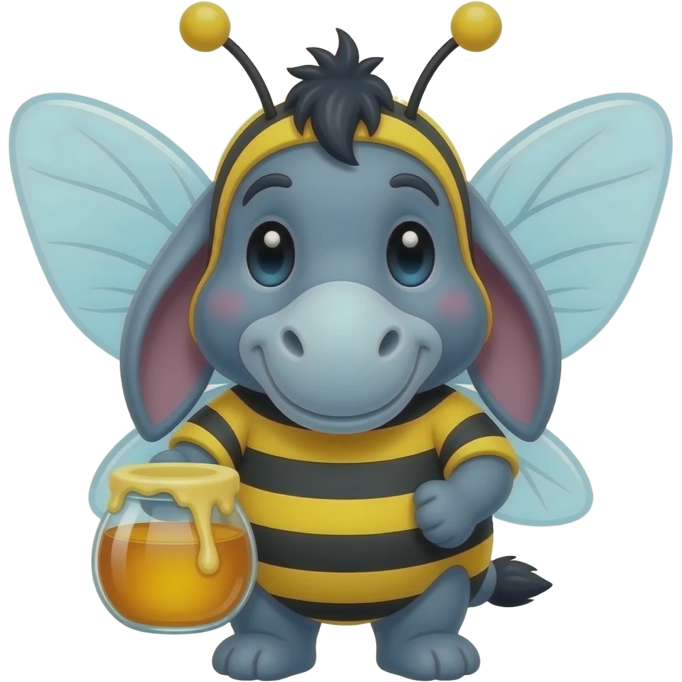 eyeore dressed as a bee with a pot of honey emoji
