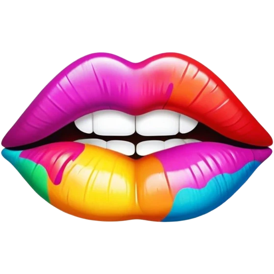 A psychedelic-colored lipstick kiss mark. emoji