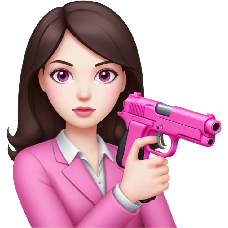 brunette with pink gun emoji