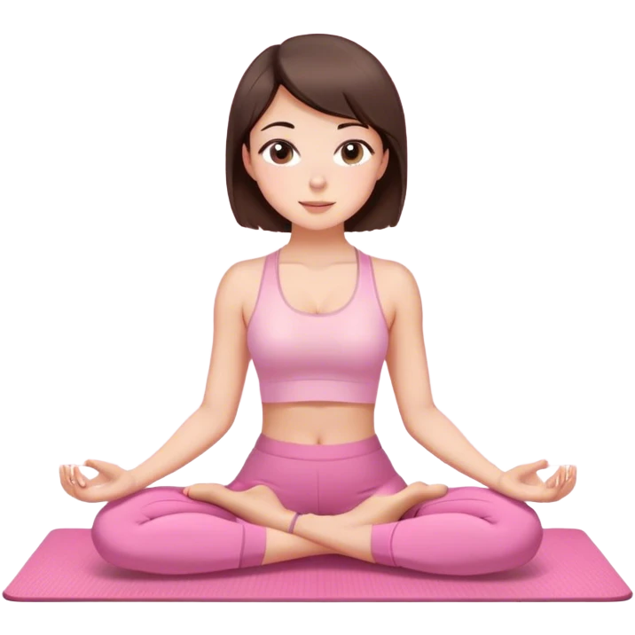 Brunette short hair and brown eyes yoga beautiful girl in light pink pink pink clothes sitting on a yoga mat emoji