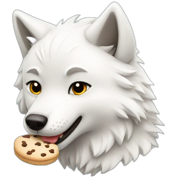 White cute wolf eating cookie emoji