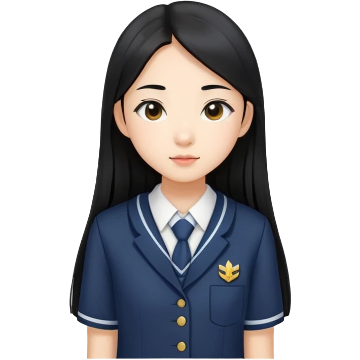 fashionable Asian schoolgirl with long straight black hair, stylish school uniform emoji