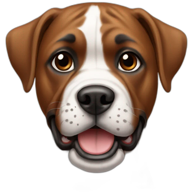 A dog,boxer with brown and white colorus smiling emoji