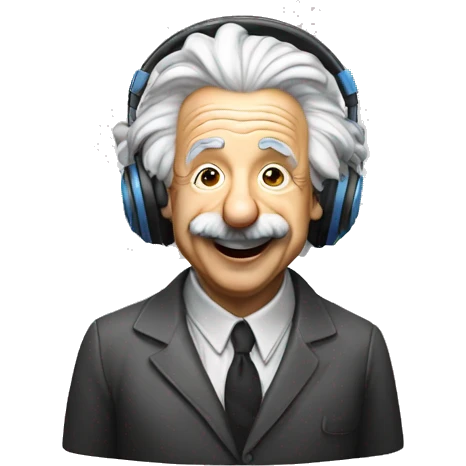 albert einstein happy listening music with wireless headphones emoji
