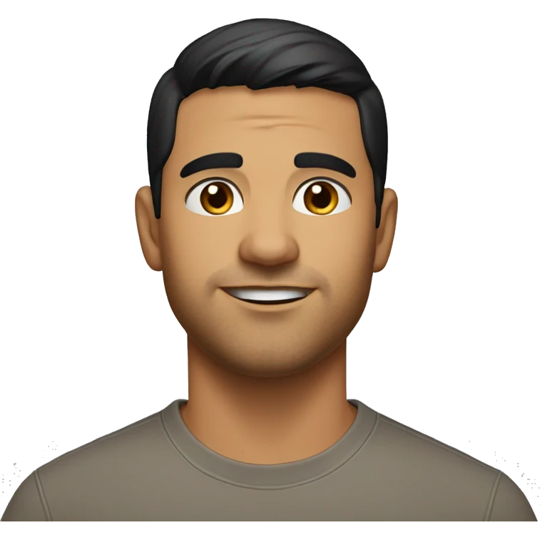 A head and shoulders shot of a 32 year old Latino man, with short black hair,   with brown eyes wearing a t-shirt. emoji