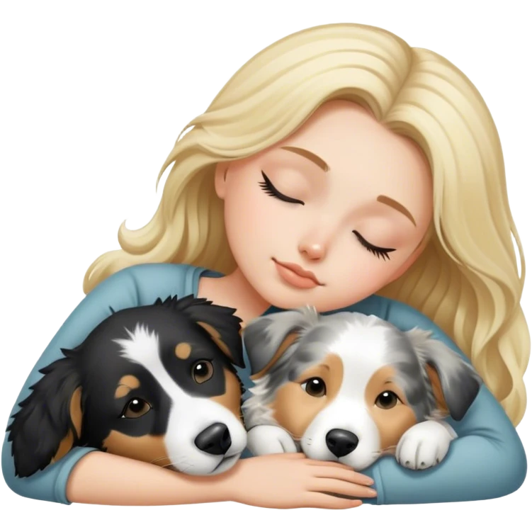 White girl blonde hair sleeping with black and white Australian shepherd  emoji