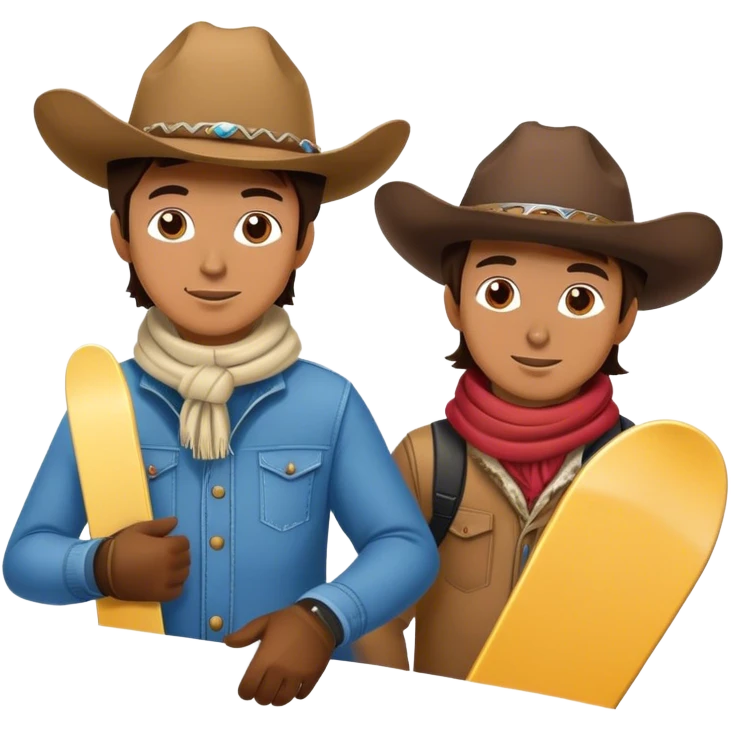 2 cowboys snowboarding on birthday emoji