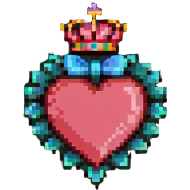 pixel art heart, crown on top, ribbon bow at the base emoji