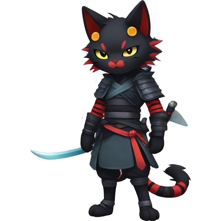 Edgy Cool Anthro Samurai cool pretty dark Litten-Pokémon-cat-fursona-animal techwear Bandages gloves socks emoji