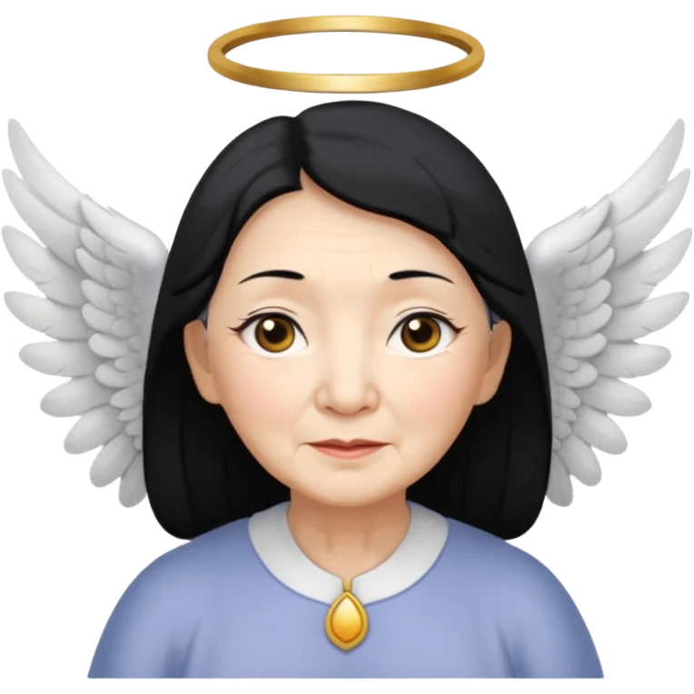 Angel Old Lady with wings black hair asian eyes emoji