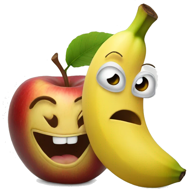 Banana smiles and pets a scary Apple emoji