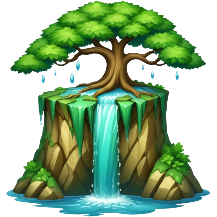 water cascading down tree covered cliff emoji