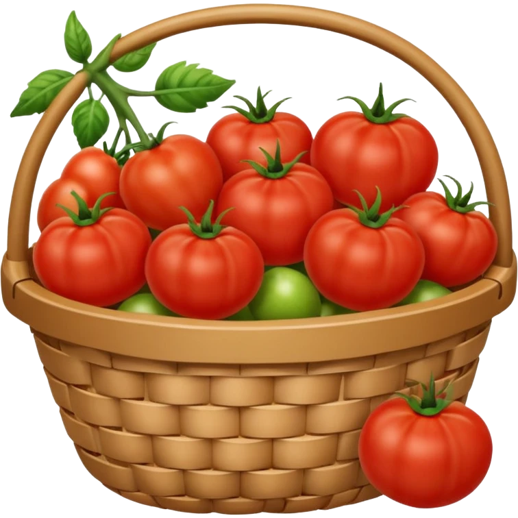 It is an image of fruits including tomatoes in the basket, and there are 5 to 6 fruits emoji