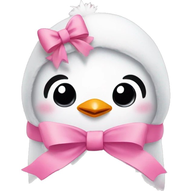 a cute penguin with pink bow on head emoji