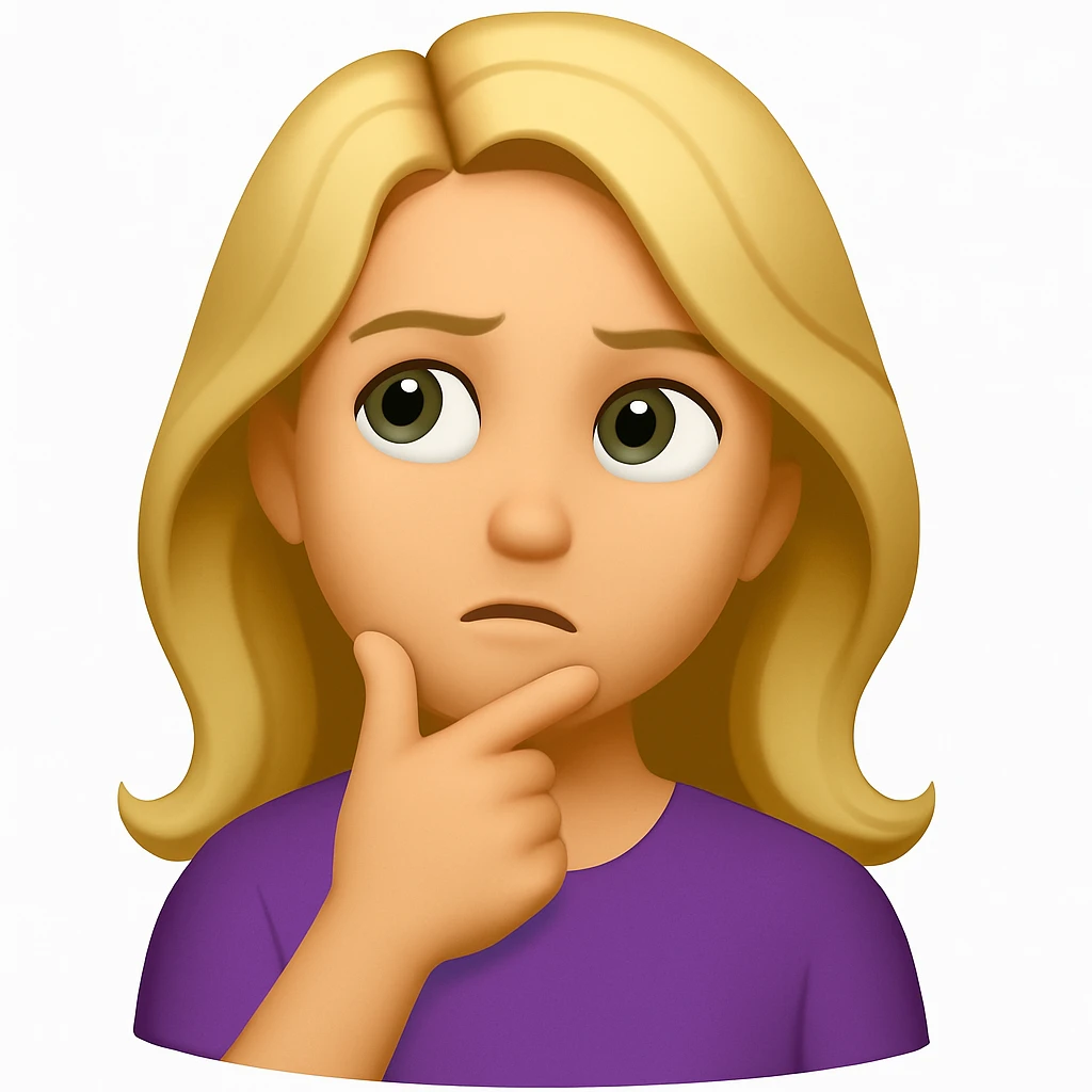 Create an iOS emoji style blonde woman with long hair and pale green eyes, thoughtful expression, based on the appearance in the reference image. emoji