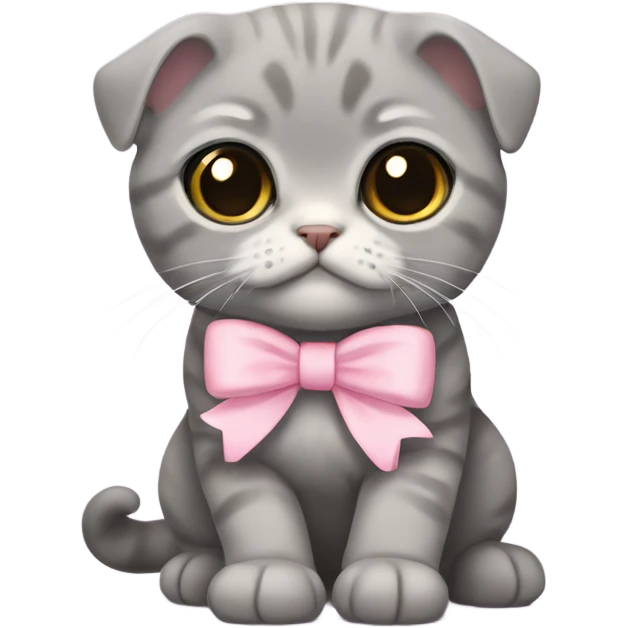 Grey Scottish fold with light pink bow emoji