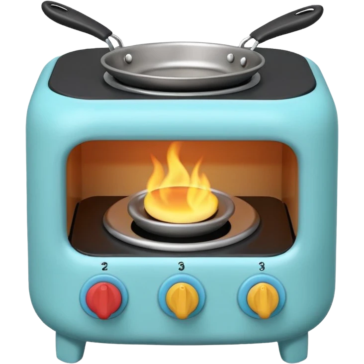 Cute toy stove, single burner only, front view.
BabyBus-style 2.5D soft shading, bright pastel colors
Rounded chunky toy shape, simple details.
Even studio lighting, NO harsh light, NO realism, NO textures.
Smooth matte surface, no outlines, no strokes.
Clean background. emoji