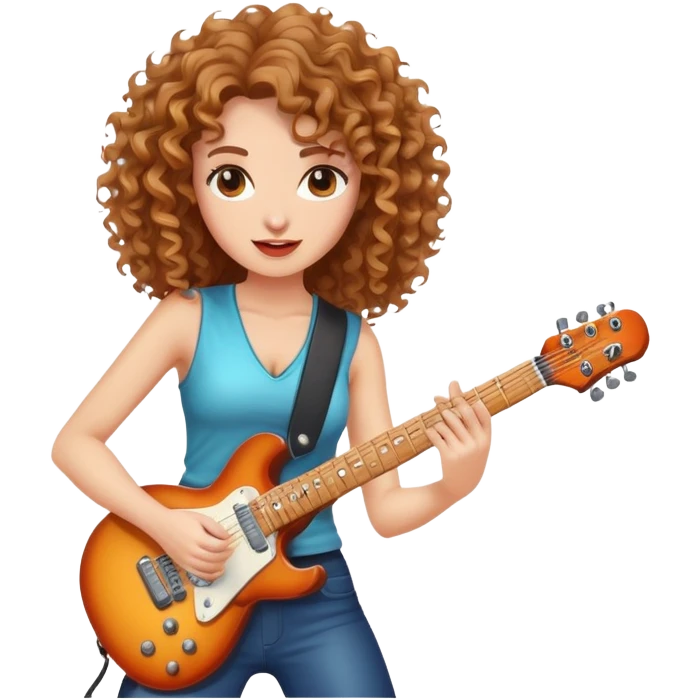 rockstar woman with curly light brown hair playing electric guitar emoji