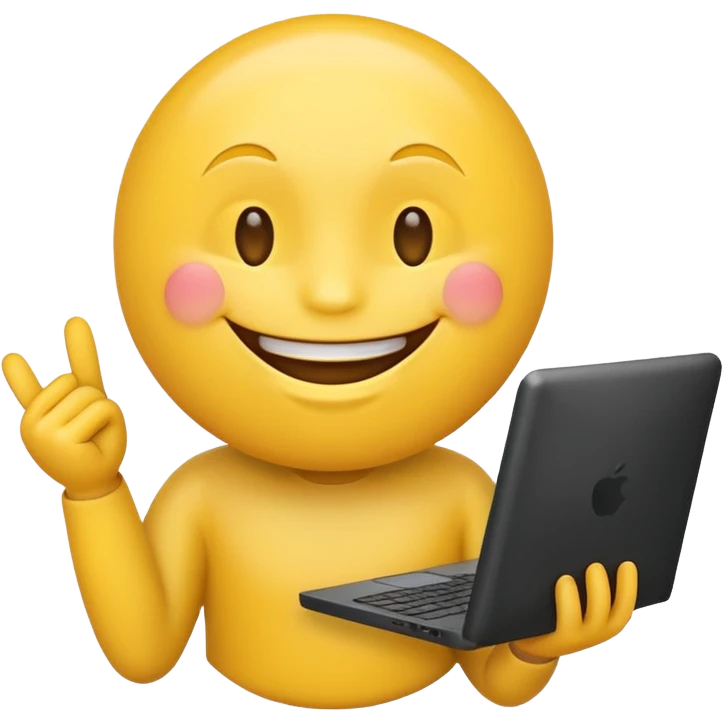 funny emoji with computer in his hands emoji
