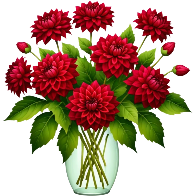 big bouquet Red Dahlia, luxuriant, stem, leaf emoji
