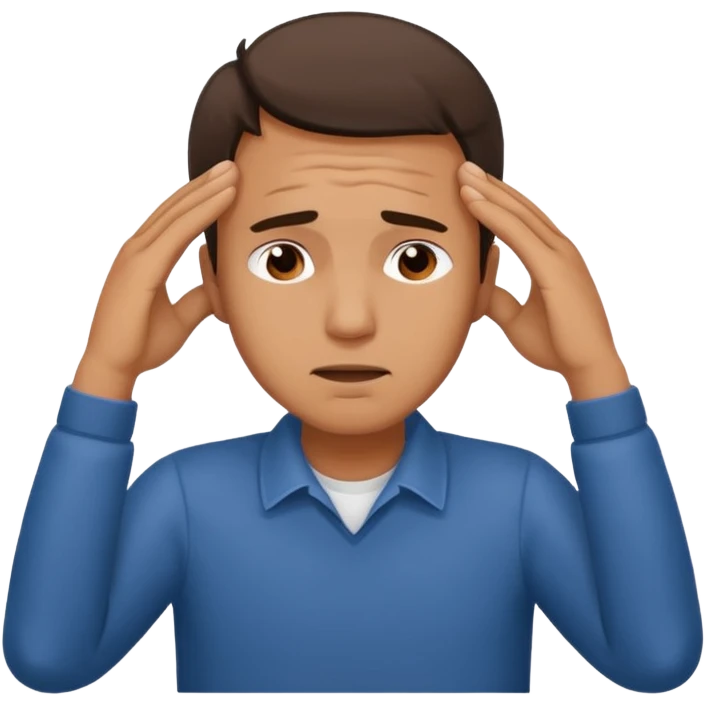 An overwhelmed man touching his forehead with his hands. emoji