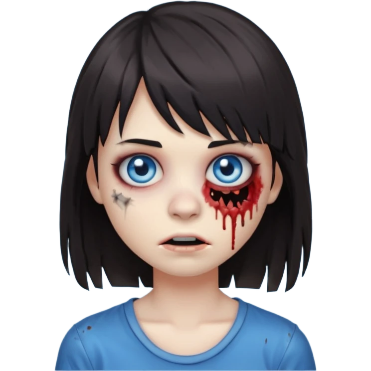 zombie emoji 🧟‍♀️ dark hair long her shoulders bangs emo and ragged haircut blue eyes emoji