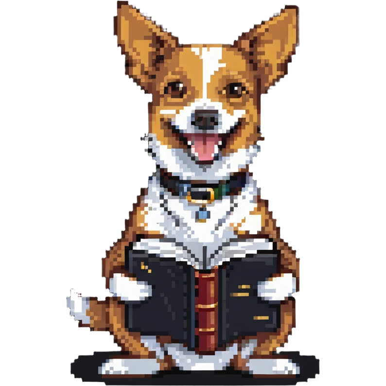 weird dog smiling holding a dictionary emoji