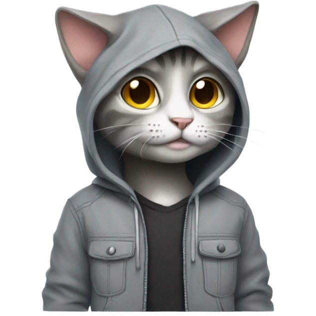Cat with gray hoodie and gun emoji