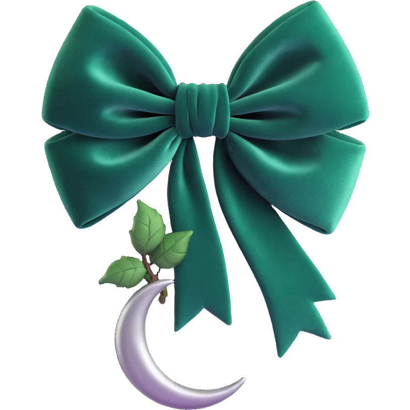 gothic bow, dark emerald velvet, silver crescent moon, black rose center, rich and gothic emoji