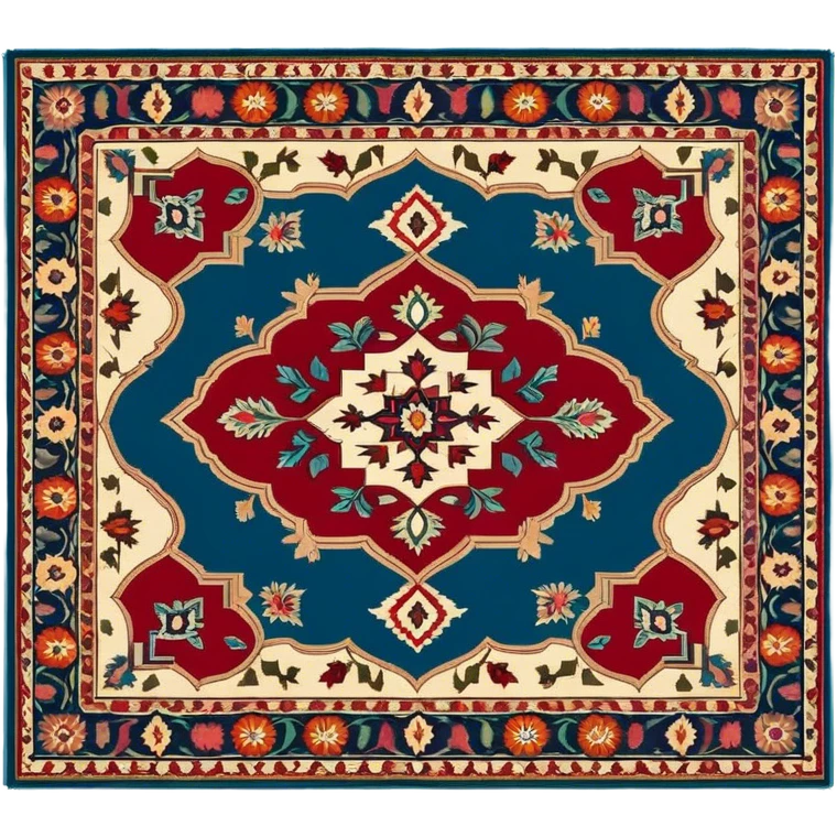 Cinematic Realistic depiction of a richly patterned Turkish carpet, rendered with exquisite details and vibrant colors, set against a soft, warmly lit background that emphasizes its artisanal craftsmanship emoji