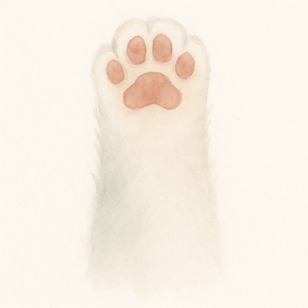 fluffy cat paw, watercolor art style, soft washes, gentle blending, dreamy emoji