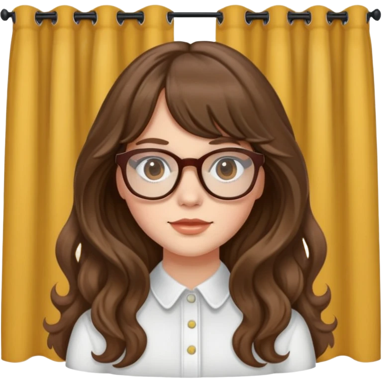 White skin Girl with brown long wavy hair with curtain bangs and brown glasses emoji