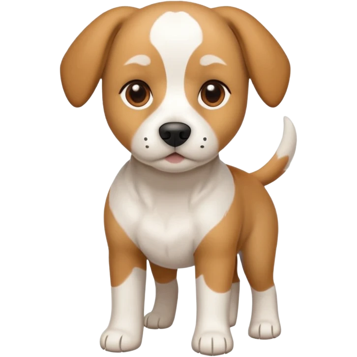 a full body white beagle x maltese x chi dog the size of a kelpie with light brown ears and a light brown patch on one eye emoji