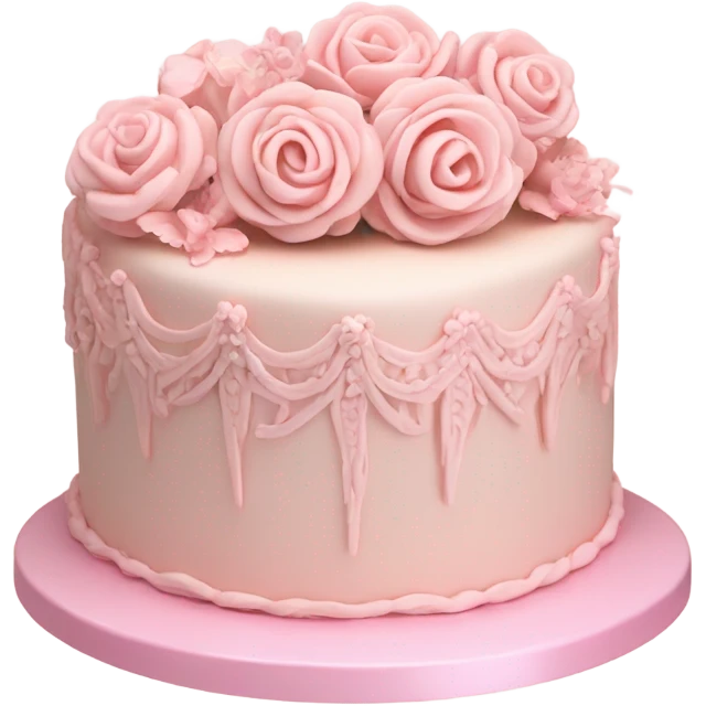 Pale pink vintage birthday cake with 3d flowers, highly detailed emoji