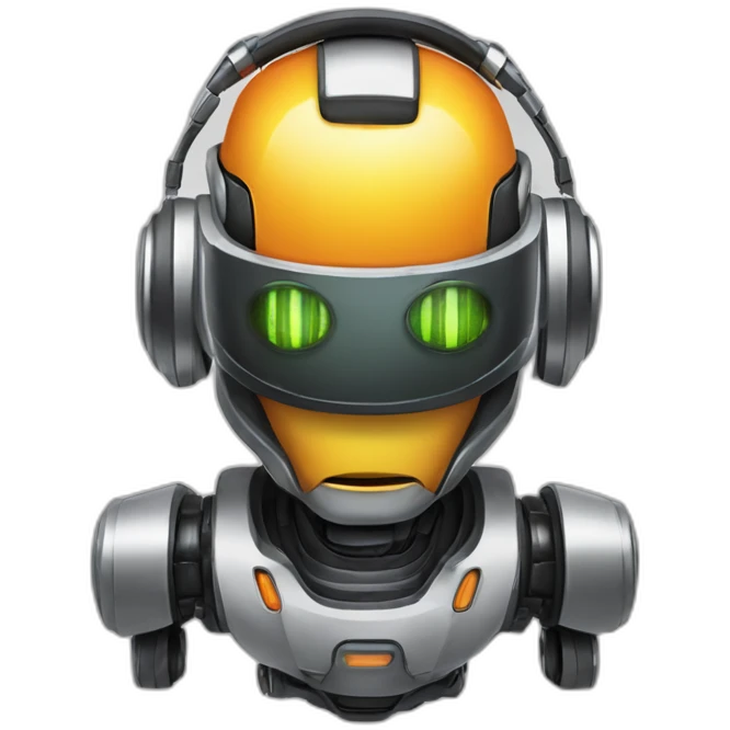 un robot avec les yeux en feu avec un casque audio emoji