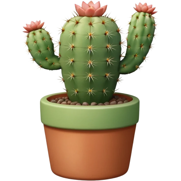A ceramic pot in a pastel terracotta color, shaped like a cylinder, with a tall pot containing a desert cactus. emoji