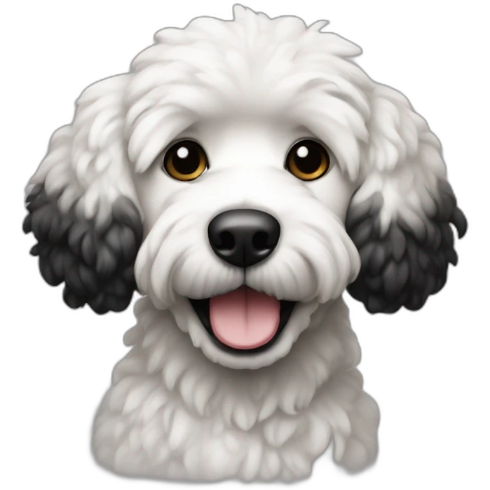Caniche avec blanc et noir qui tire la langue emoji