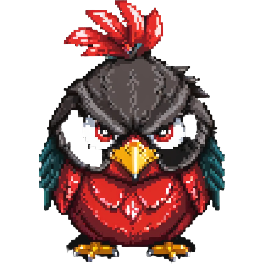 angry bird with red feathers looking fierce emoji