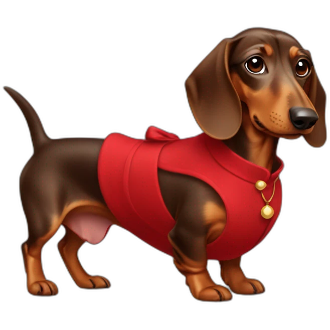 Lady brown Dachshund whith red dress emoji