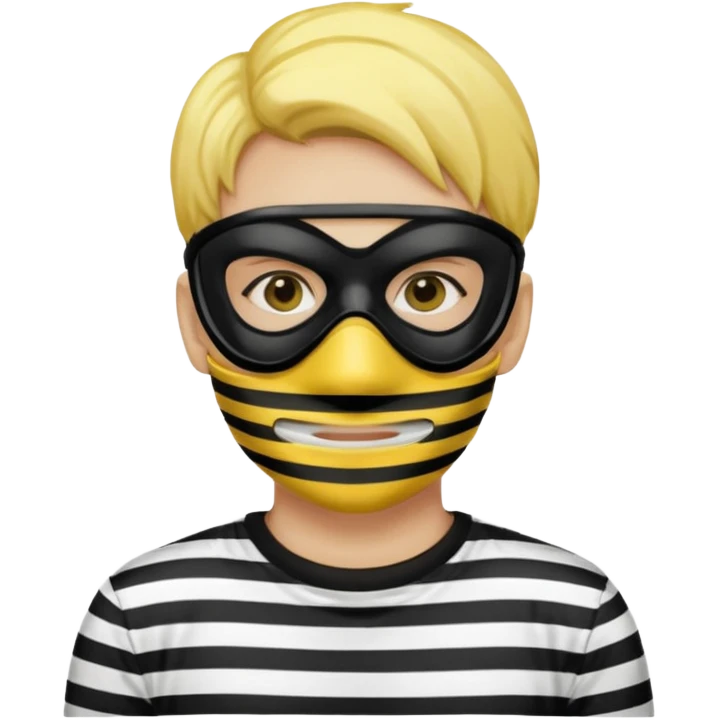 Make a robber emoji with yellow skin and white and black shirt with a mask thats black emoji