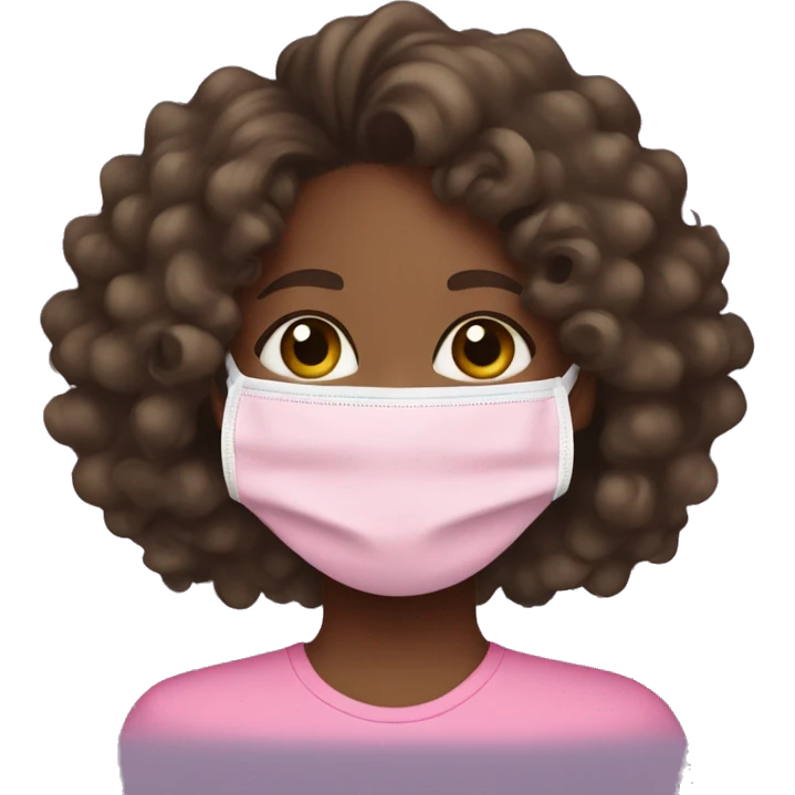 black girl with light brown skin, big dark curly hair doing a pink face mask emoji