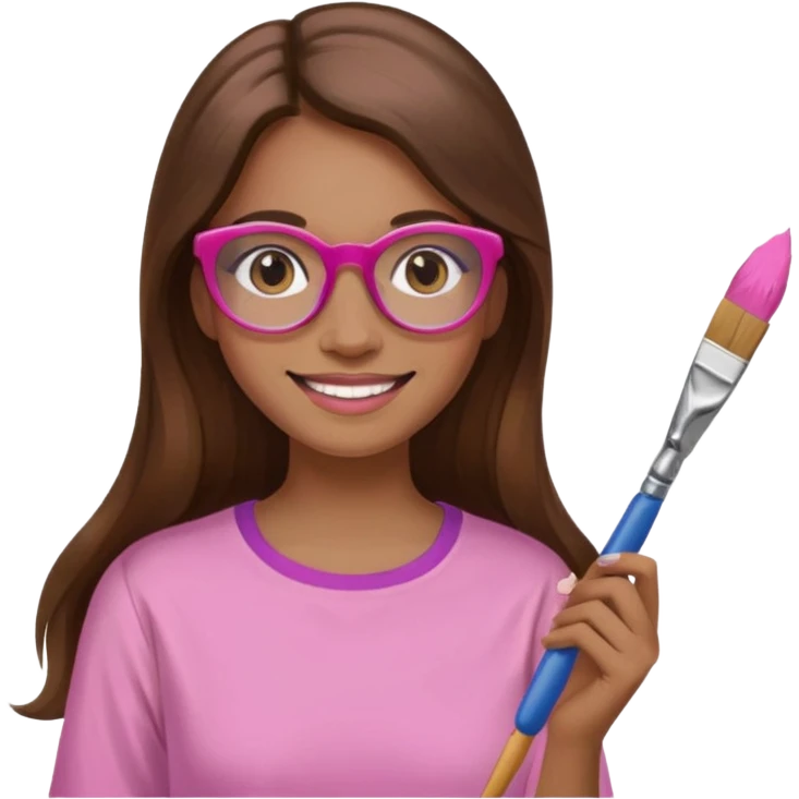 Painting women. smilling   Long hair,  lunette peinture top pink, pinceau emoji