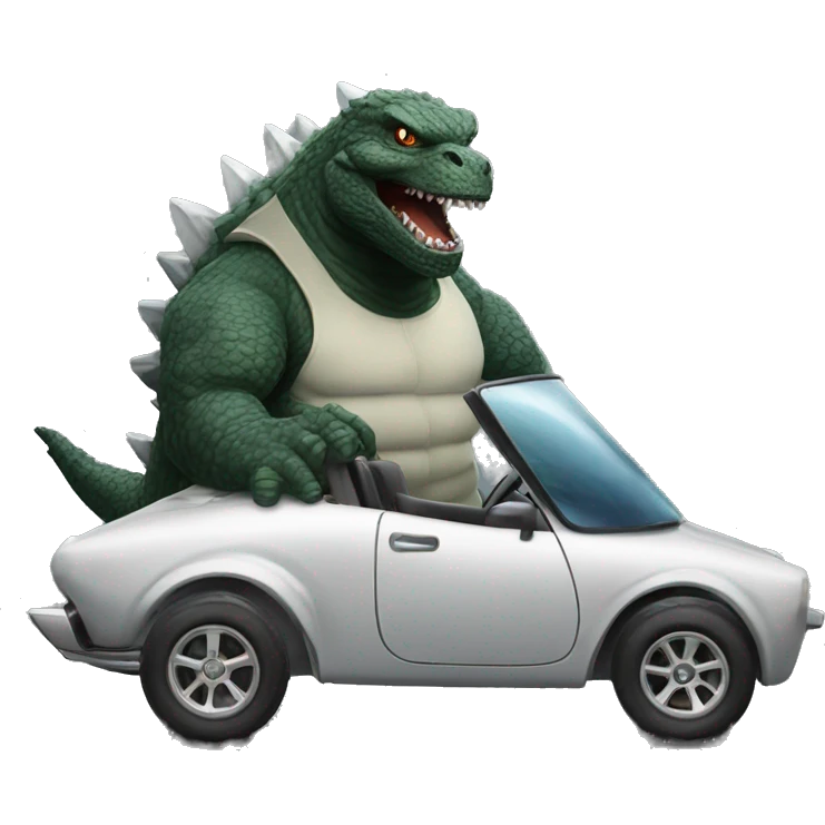Godzilla driving a sports car emoji